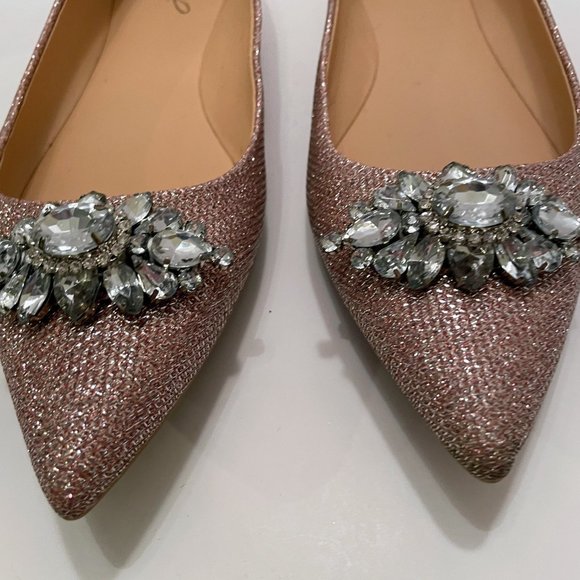 Jewel Badgley Mischka Pink & Silver Pointy Toe Flats with Gem Embellishment Sz.8 - Picture 2 of 11